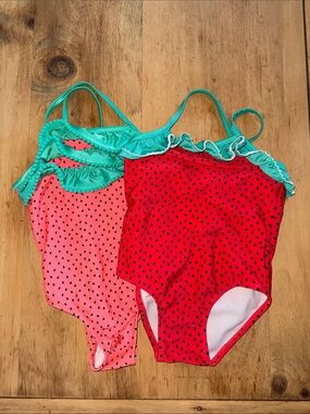 LOT OF 2 Cat & Jack Toddler Girls Fruit One Piece Swimsuits Size 4T